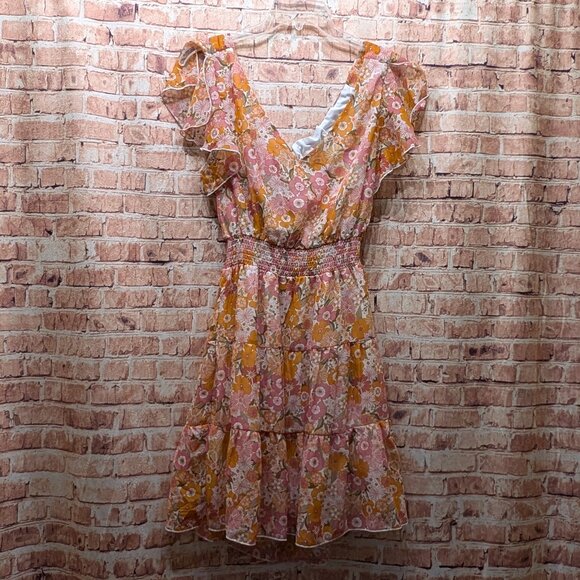 Emerald Sundae Floral Ruffle Dress in Pink and Orange Size Med - Picture 1 of 15